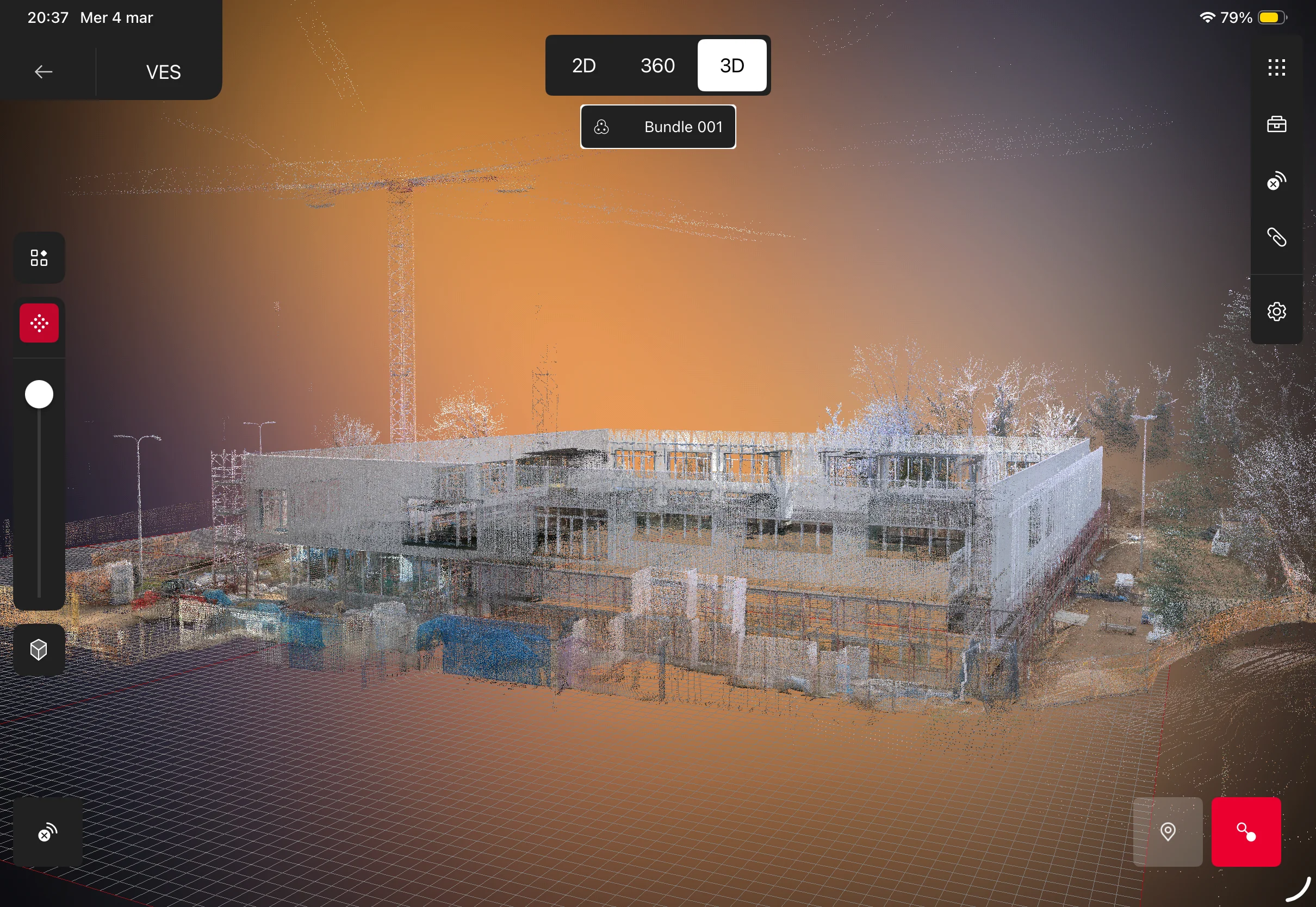 Nuvola di punti 3D del cantiere — vista prospettica